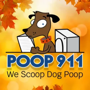 POOP 911 Logo dressed in an autumn background.